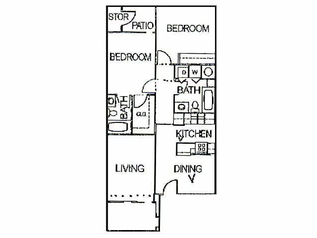 2 Beds • 2 Bath M 01-204 floor plan